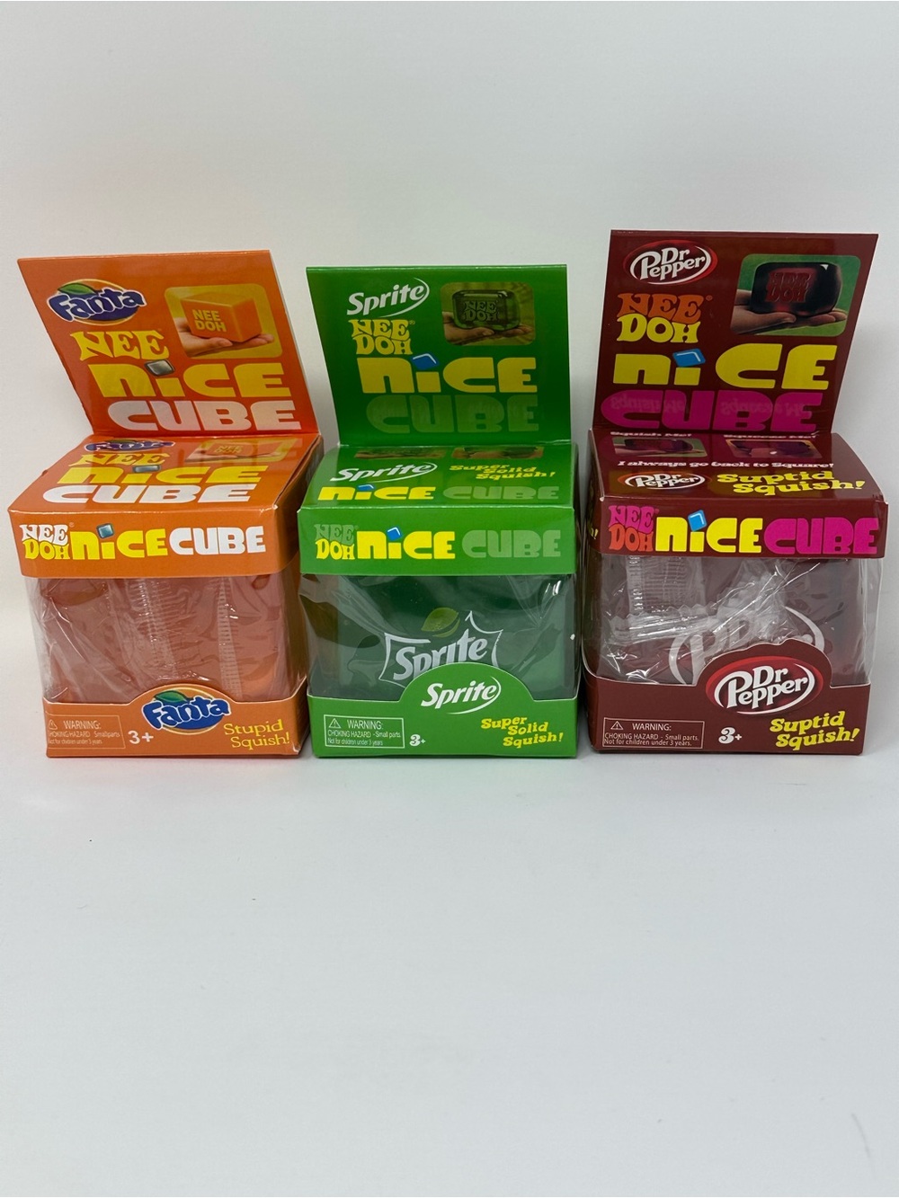 NEW Sprite Fanta Dr. Pepper Squishy Cube Toy Bundle Of 3